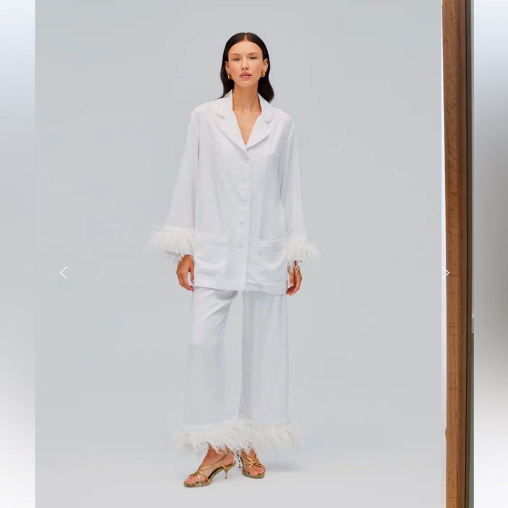 Sleeper Party Pajamas Set with Detachable Feathers in White WORN ONCE